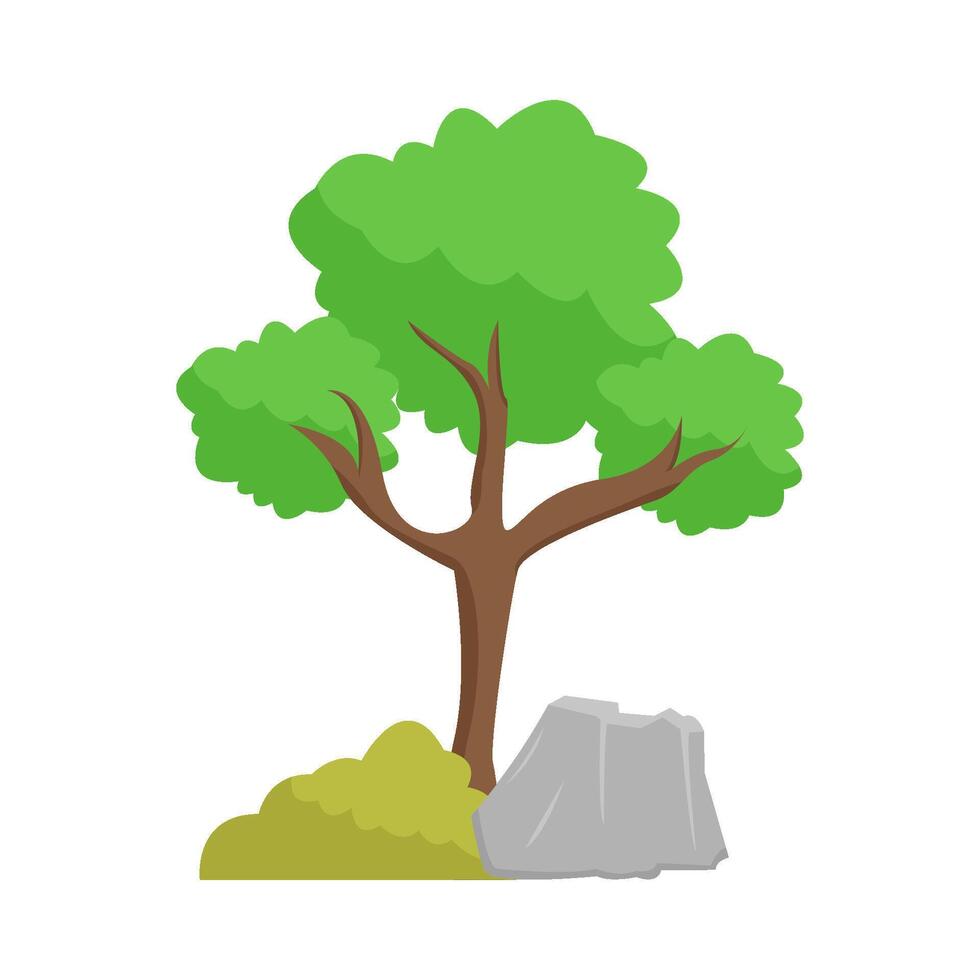 árbol, césped con Roca ilustración vector