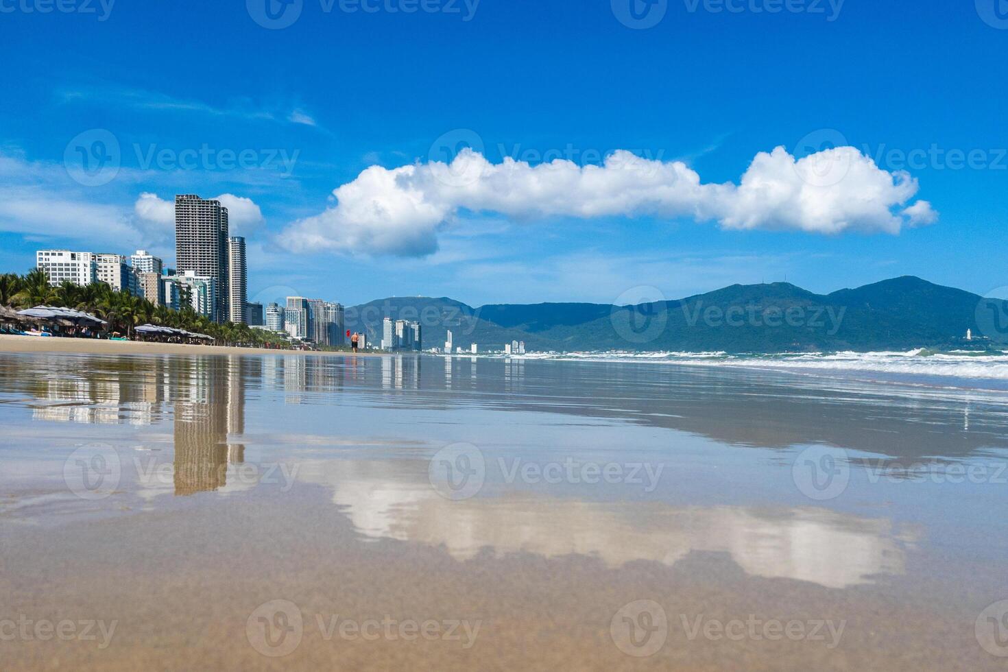 Scenery of My Khe Beach located in Da Nang, central Vietnam photo