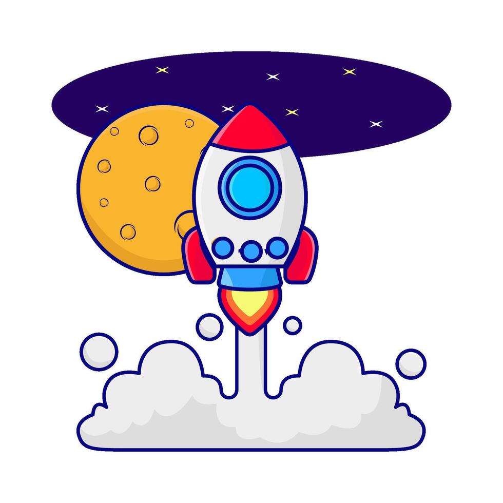 rocket fly with moon illustration vector