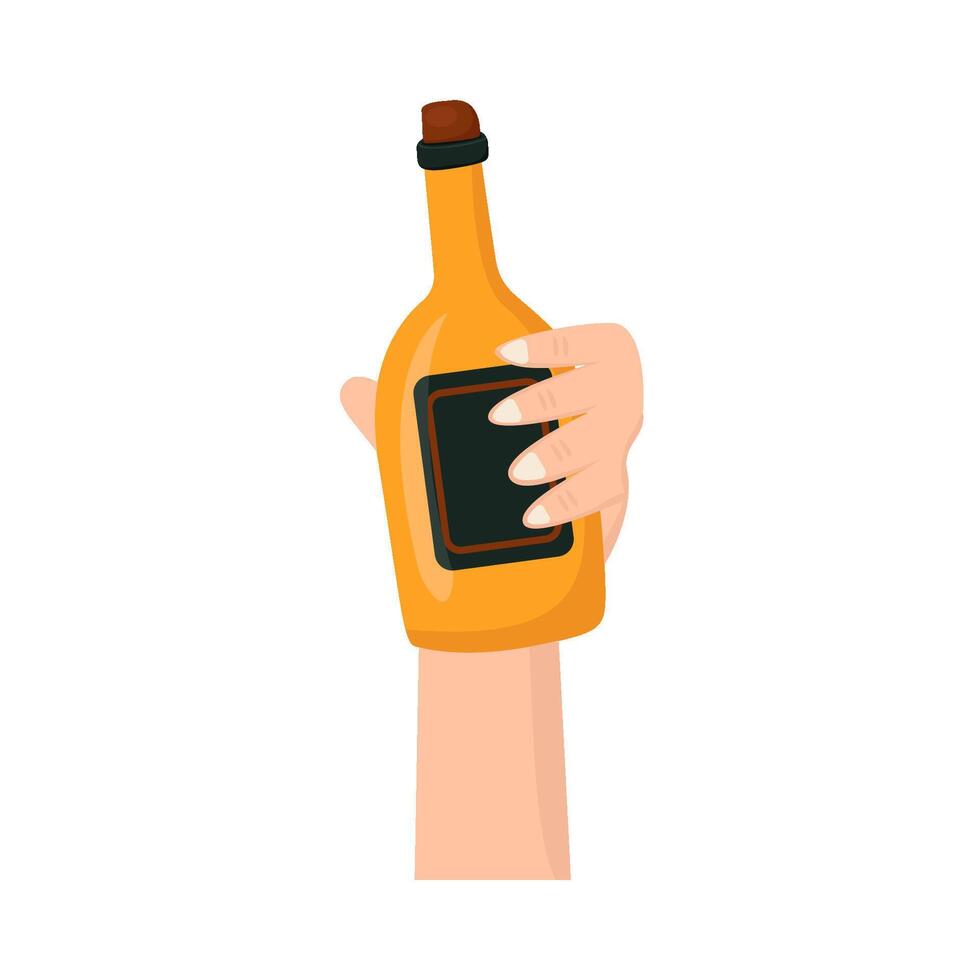 botella alcohol en mano ilustración vector