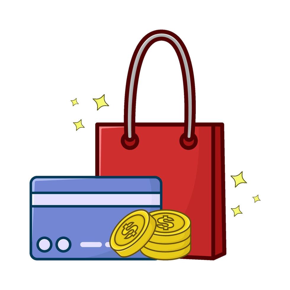 shopping bag, debit card with money coin illustration vector