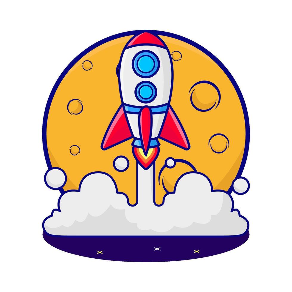 rocket fly with moon illustration vector
