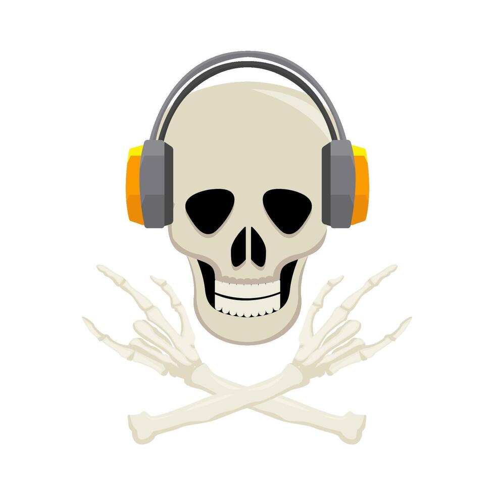 headphone in skull with bone illustration vector