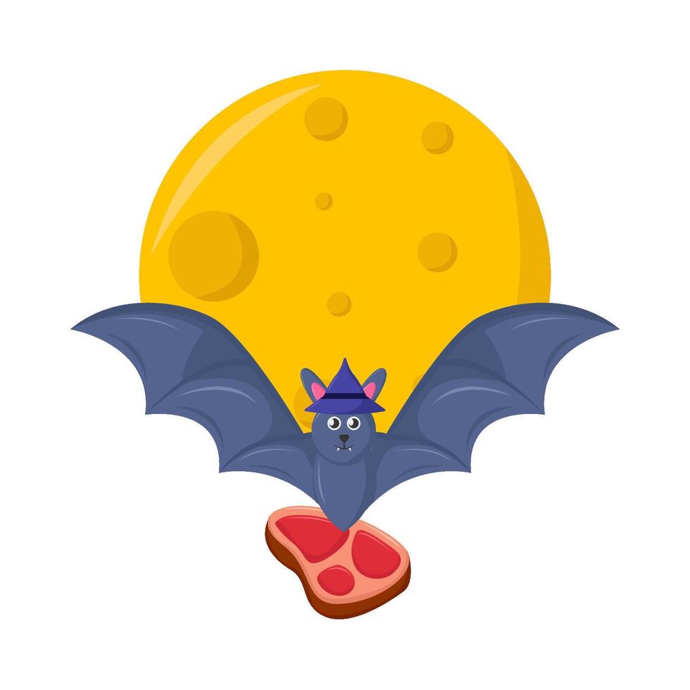 beef in bat with full moon illustration vector