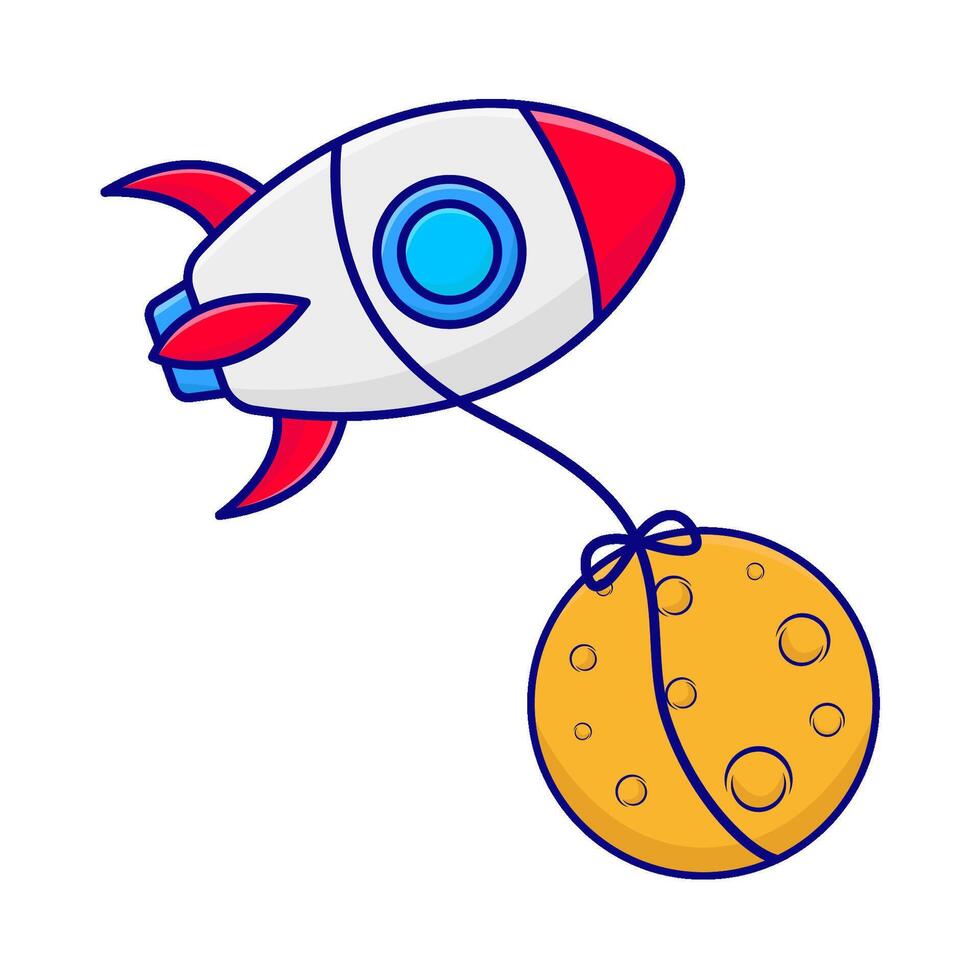 rocket fly with moon illustration vector