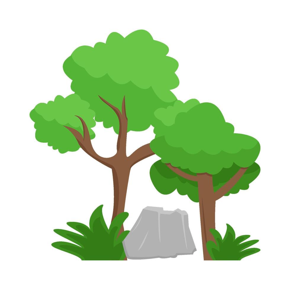 árbol, césped con Roca ilustración vector