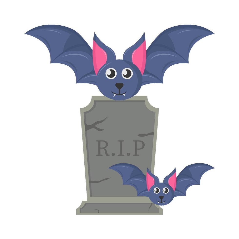 bat with tombstone illustration vector