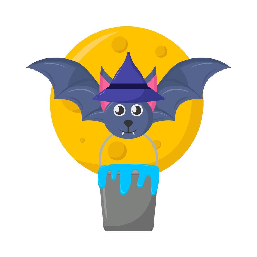 bucket water in bat fly with full moon  illustration vector