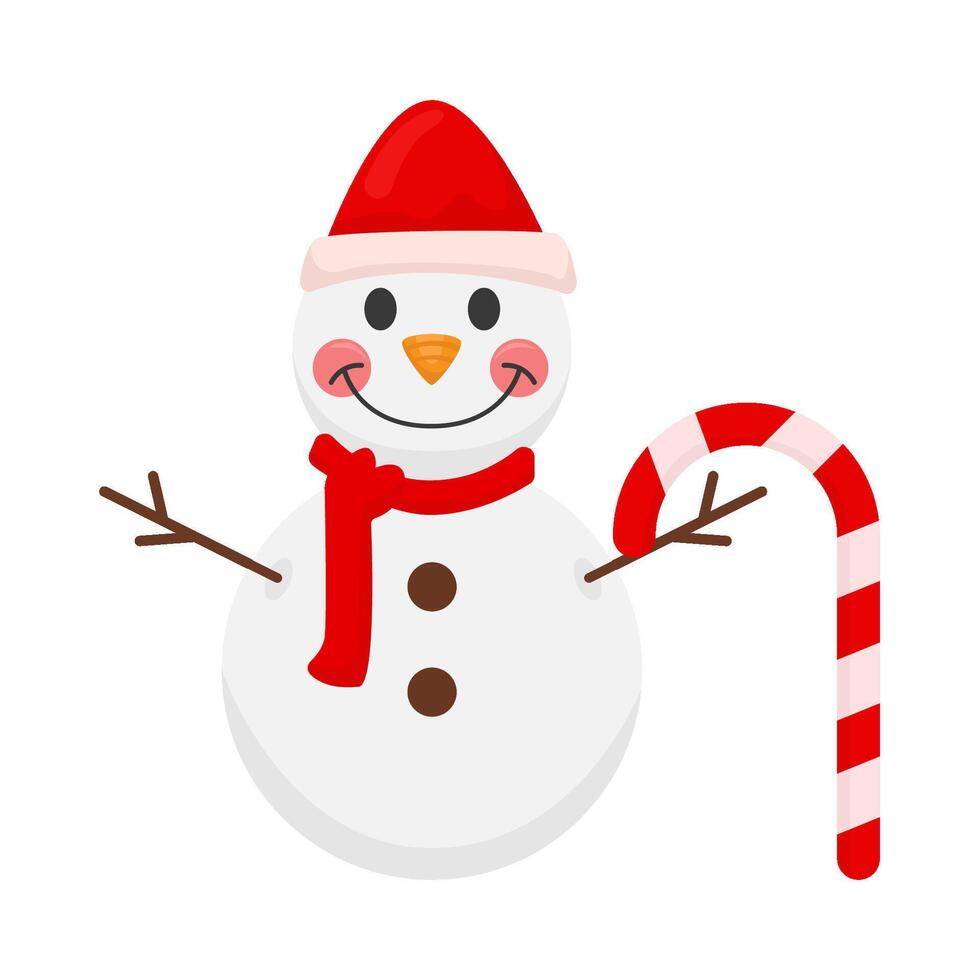 snowman with stick candy illustration vector