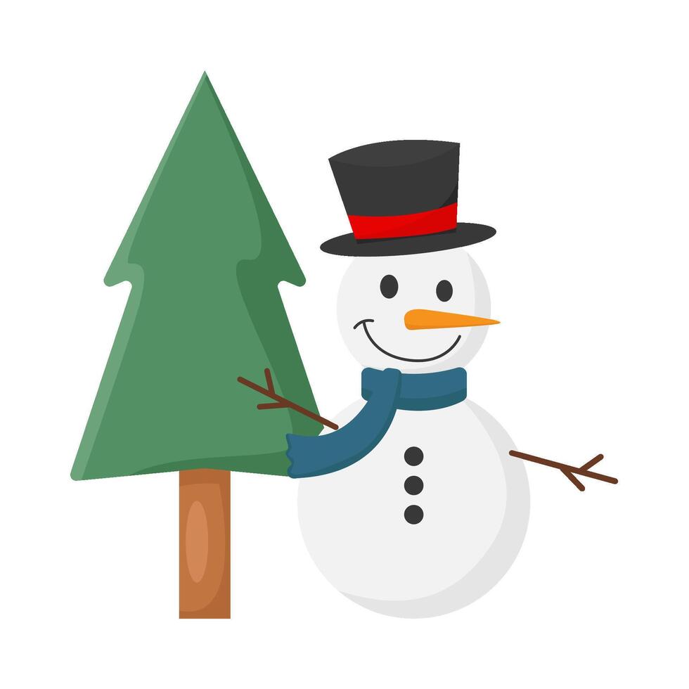 snowman  with tree spruce illustration vector