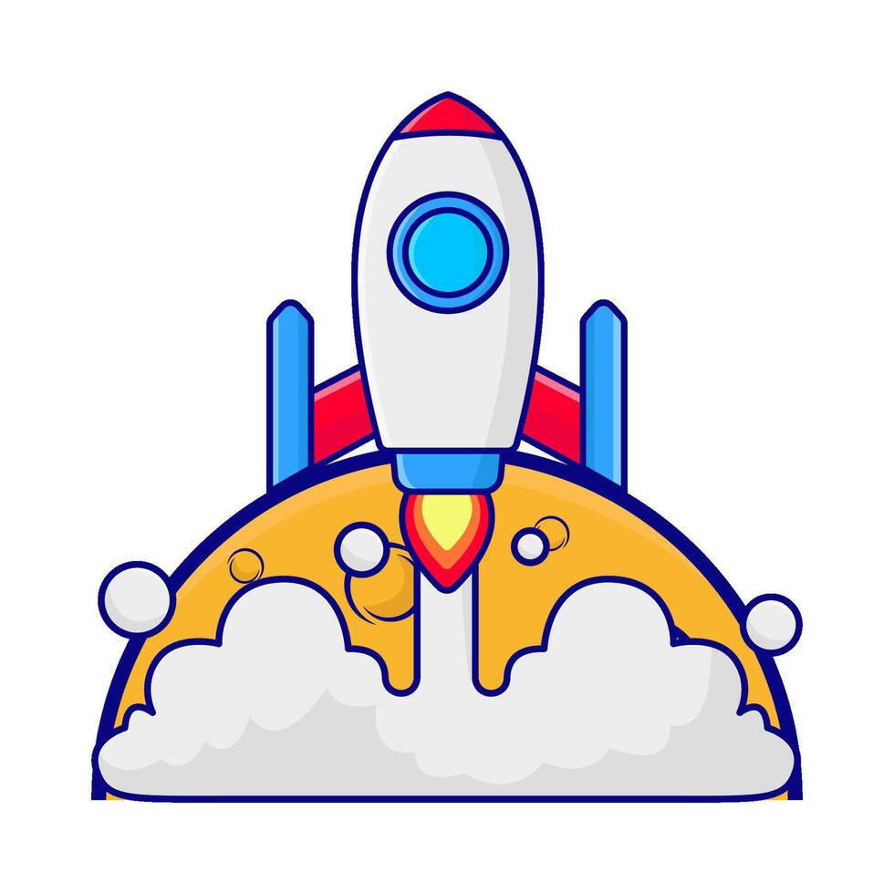 rocket fly with moon illustration vector