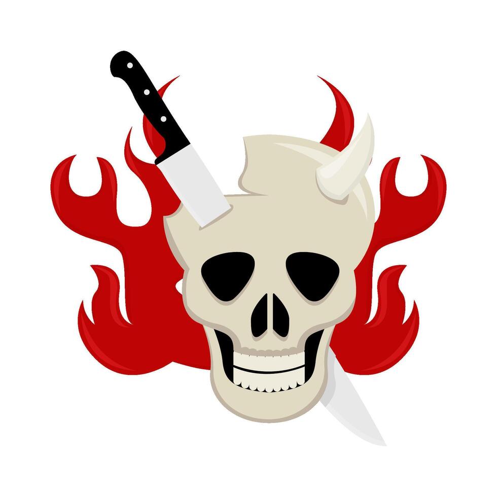 knife in skull with fire illustration vector