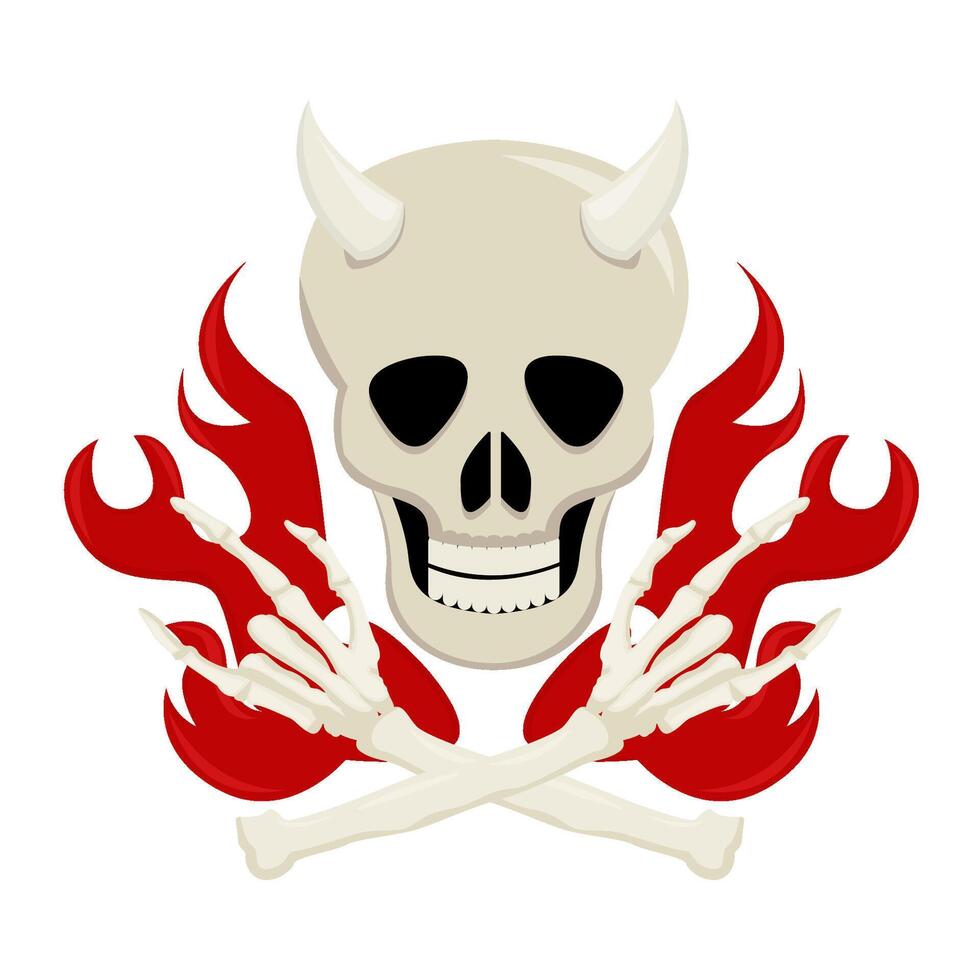 skull bone with fire illustration vector