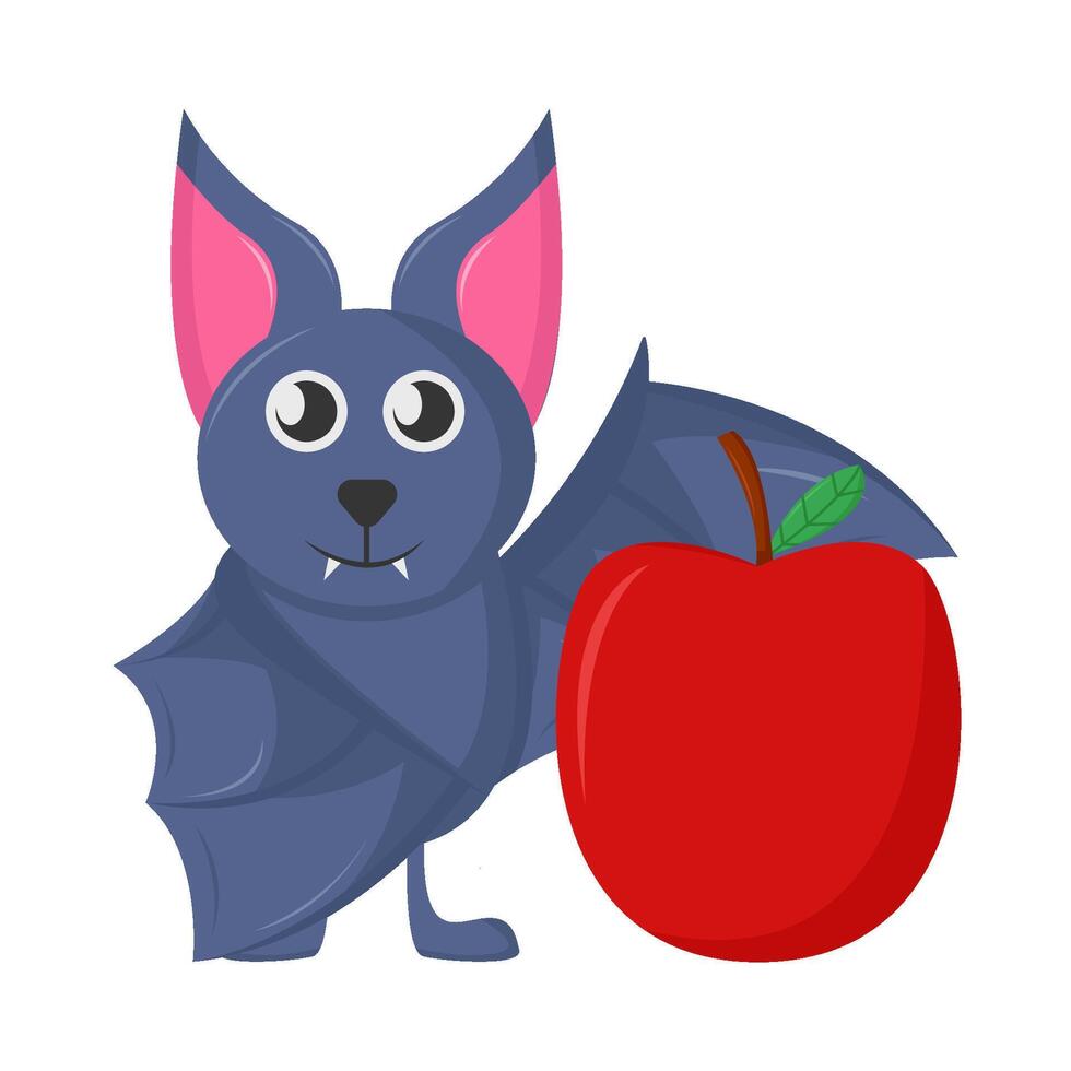 bat with apple illustration vector