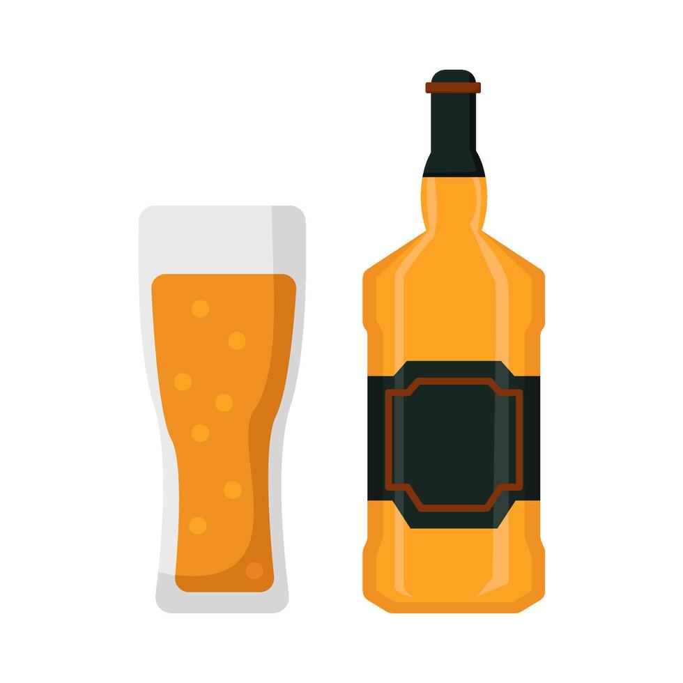 bottle alcohol with glass alcohol drink illustration vector