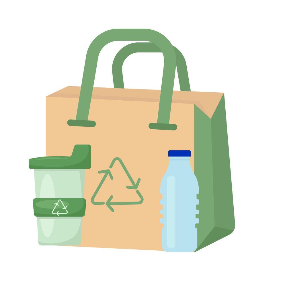 paperbag, cup plastic with bottle plastic illustration vector