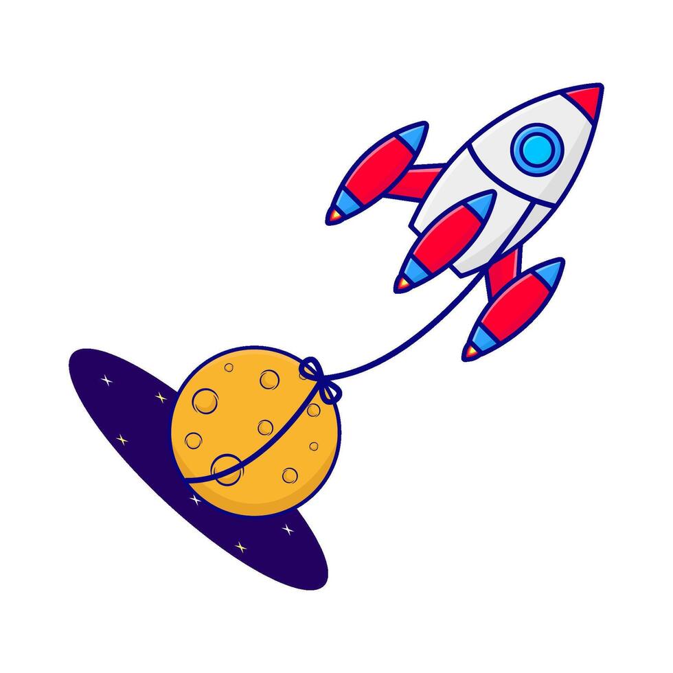 rocket fly with moon illustration vector