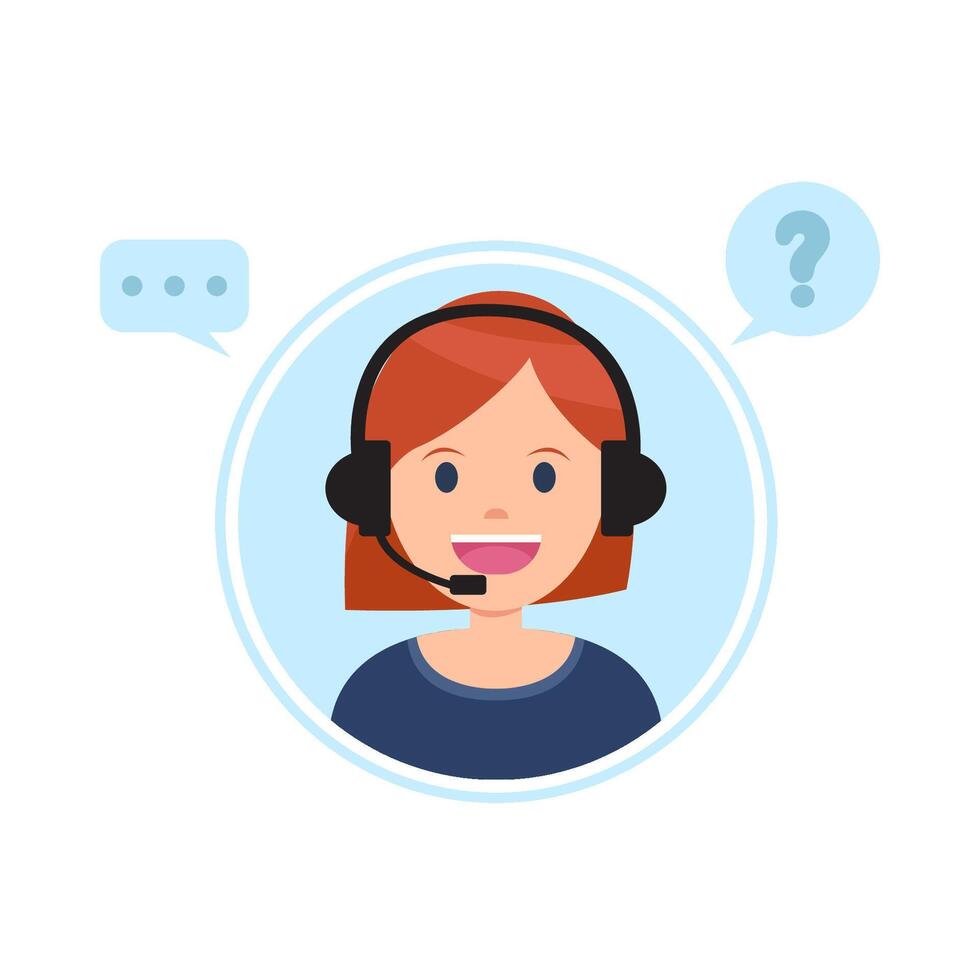 call center work in front computer with answer customer questions illustration vector