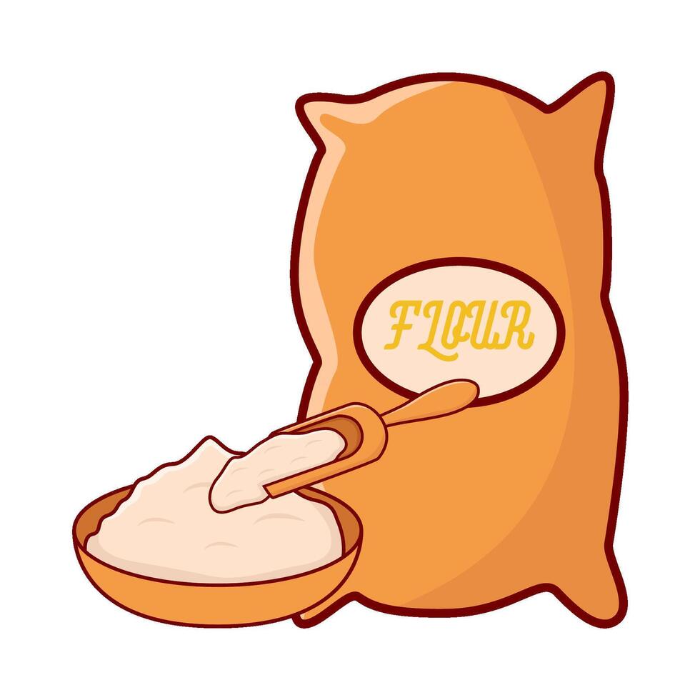 flour bag with flour in plate illustration vector