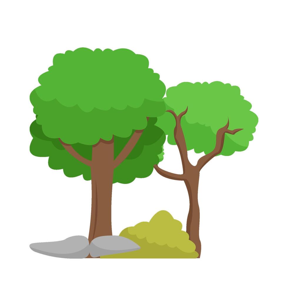 árbol, césped con Roca ilustración vector