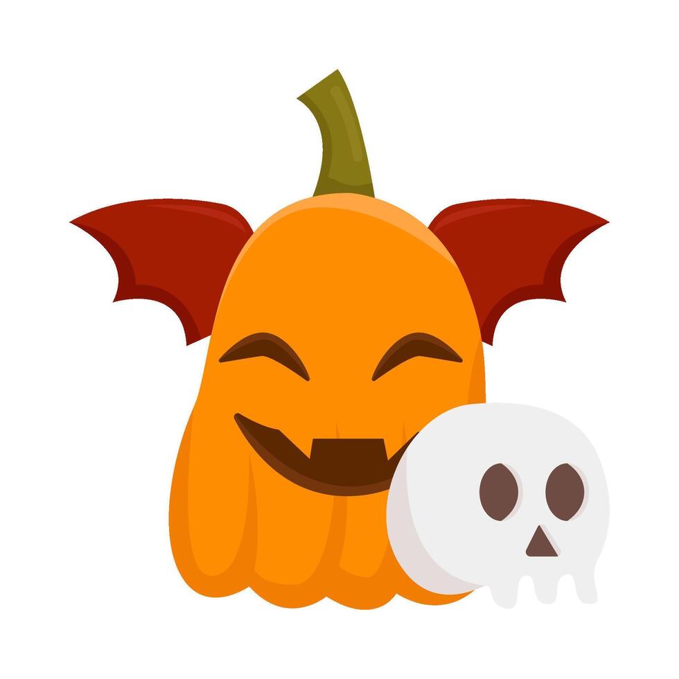 pumpkin halloween bat with skull illustration vector