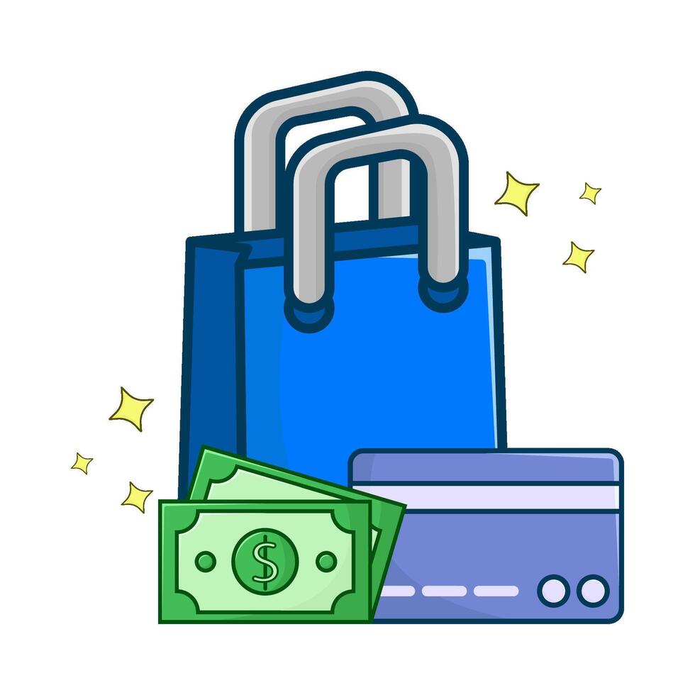 shopping bag, debit card with money illustration vector