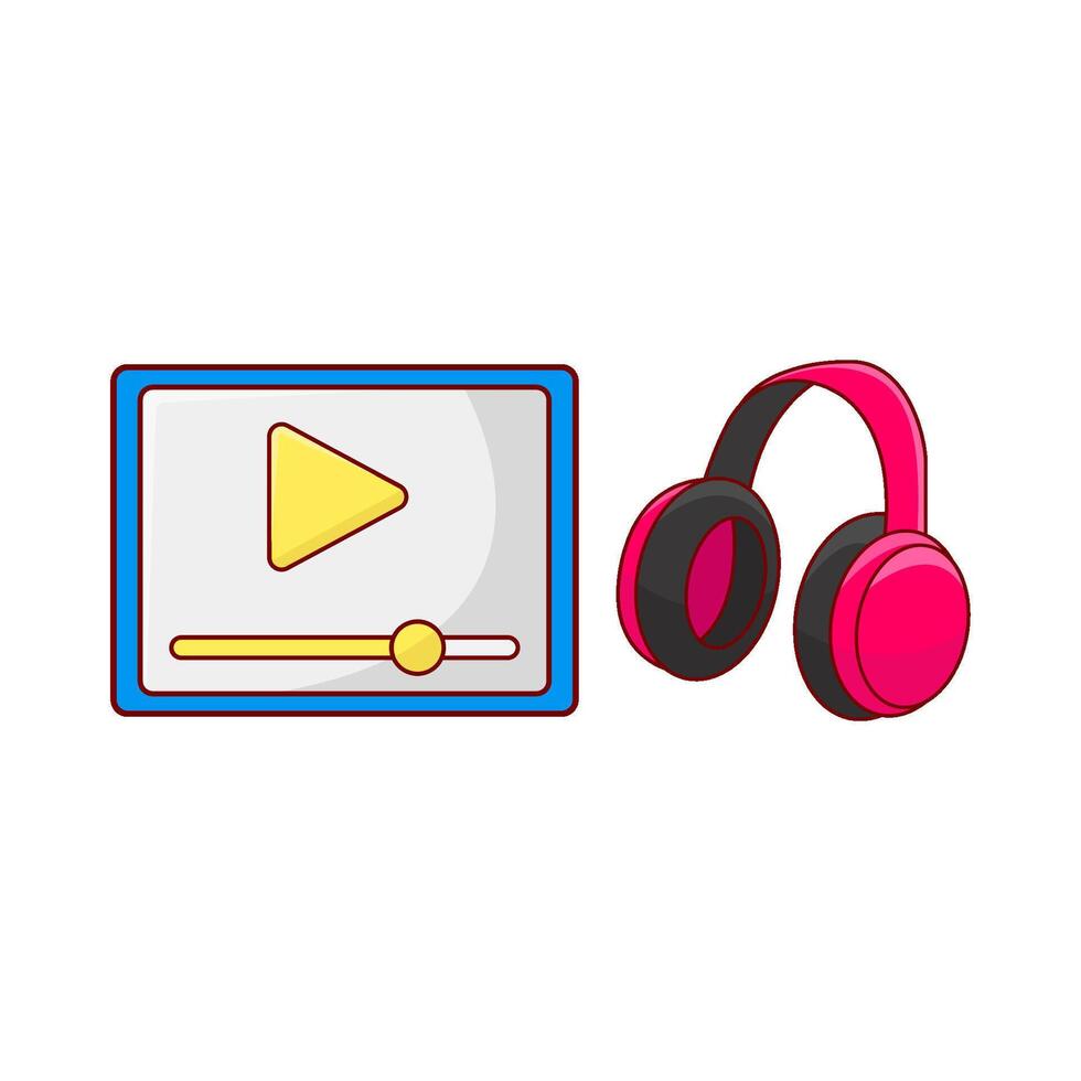 headphone with video in tab illustration vector