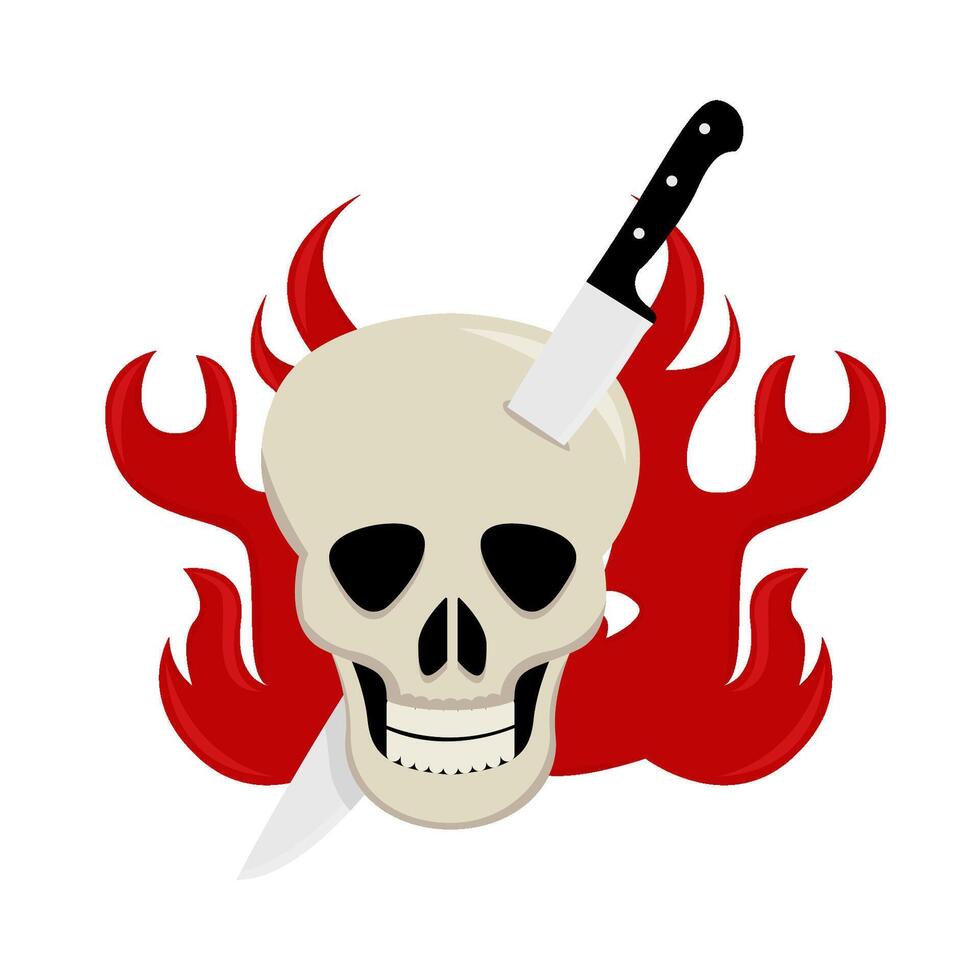 knife in skull with fire illustration vector