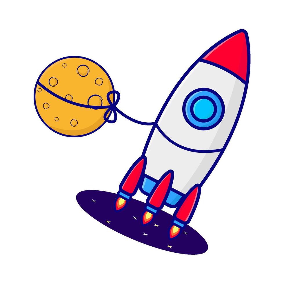 rocket fly with moon illustration vector