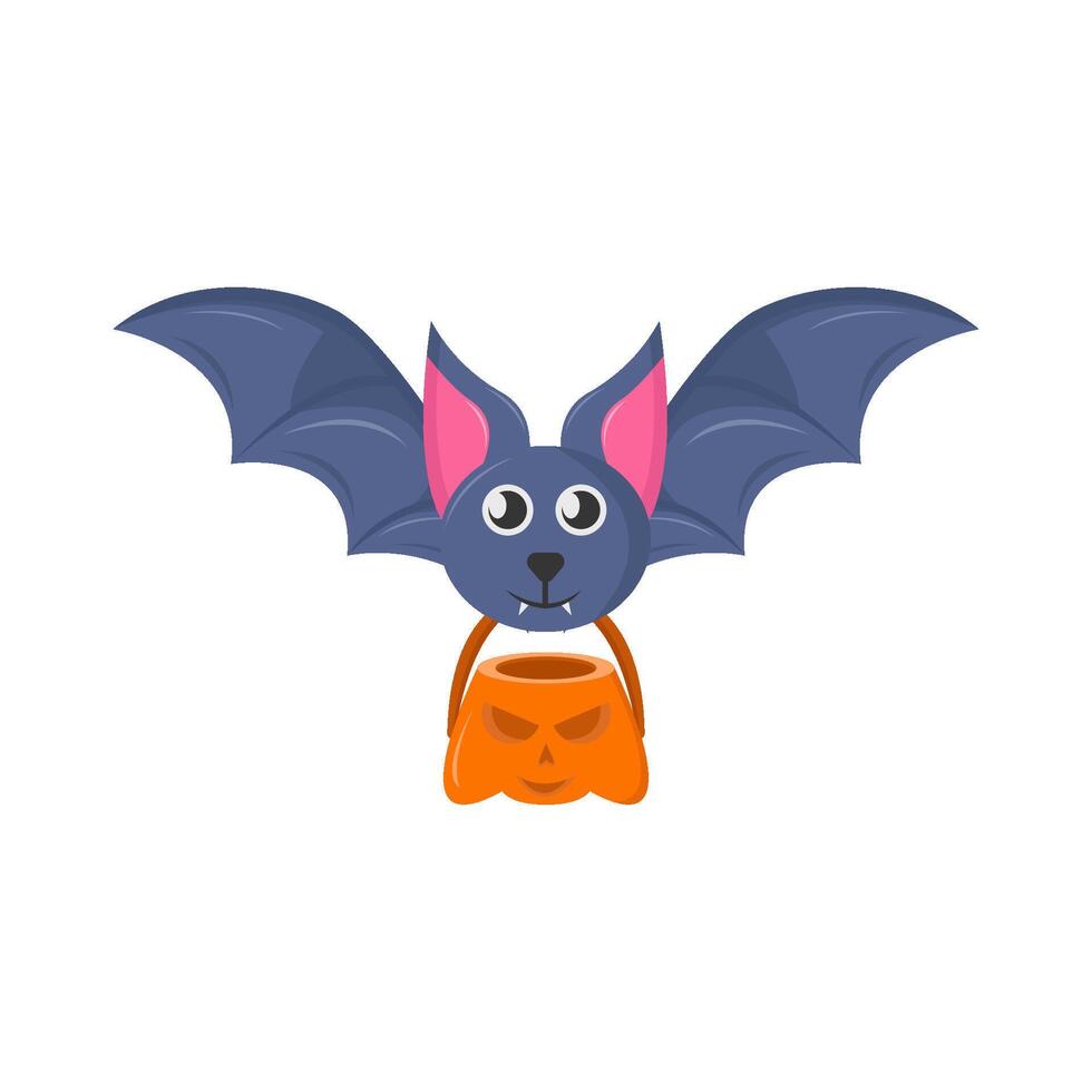 bucket pumpkin in bat fly illustration vector