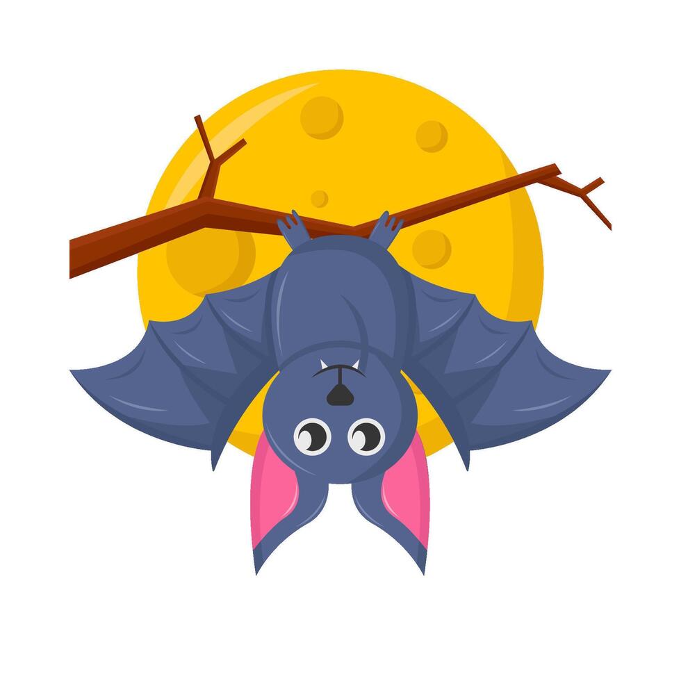 bat in twigs with full moon illustration vector