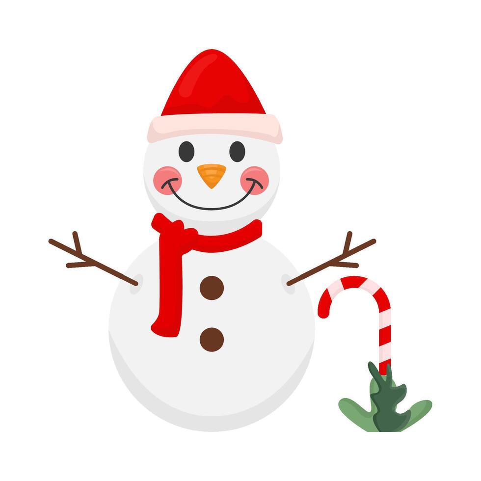 snowman with stick candy illustration vector