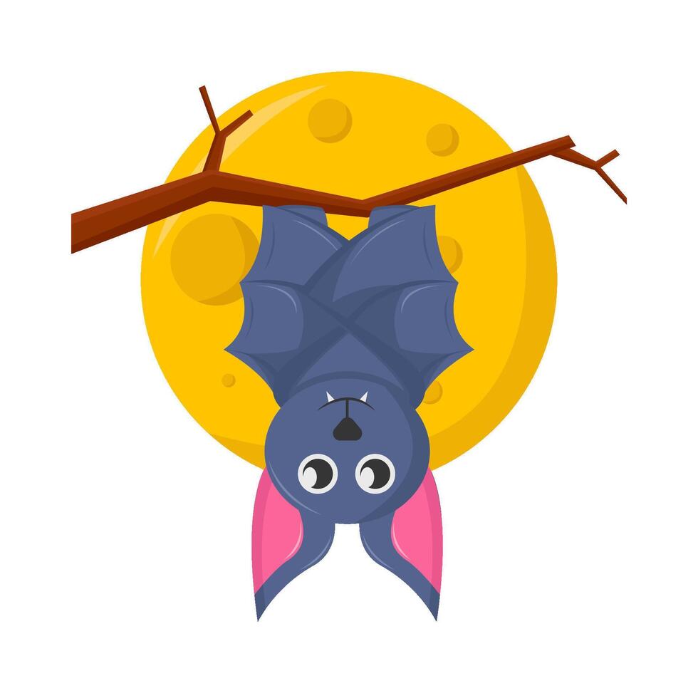 bat sleep in twigs with full moon illustration vector