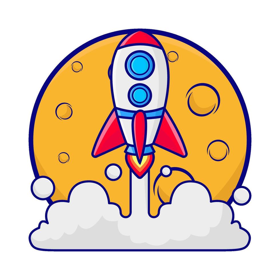 rocket fly with moon illustration vector