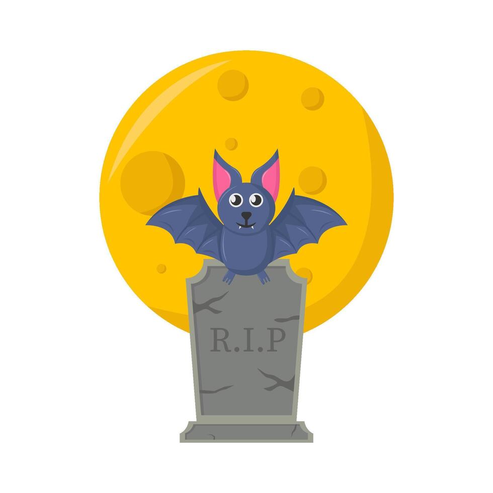 bat, tombstone with  full moon illustration vector