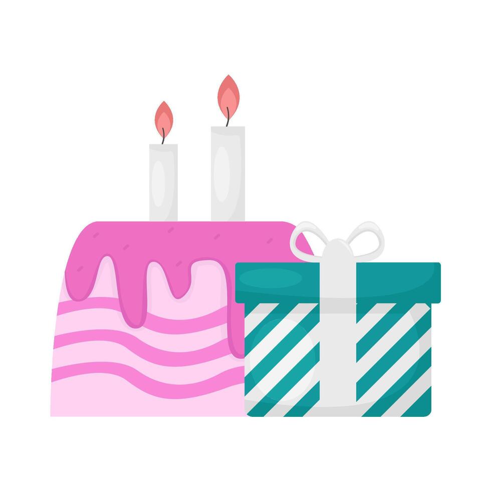 birthday cake with gift box illustration vector