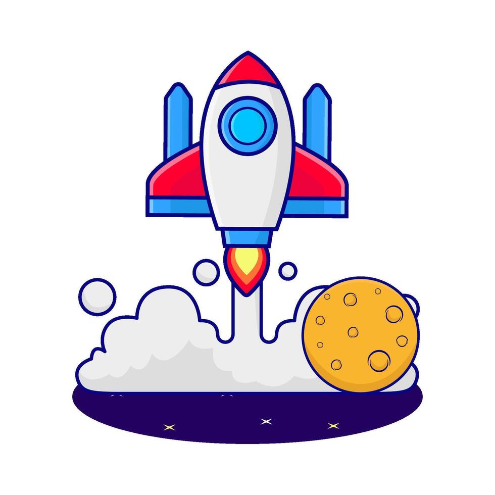 rocket fly with moon illustration vector