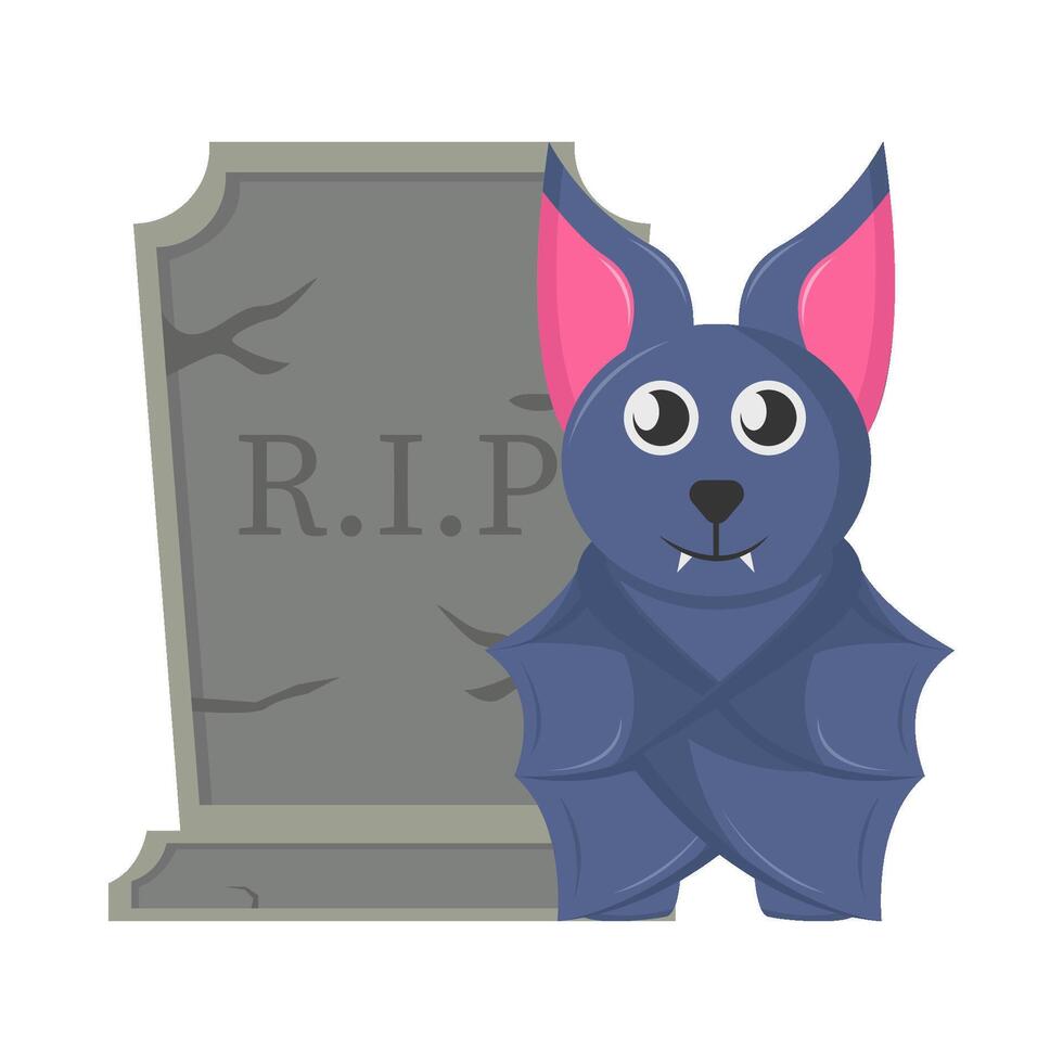 bat with tombstone illustration vector