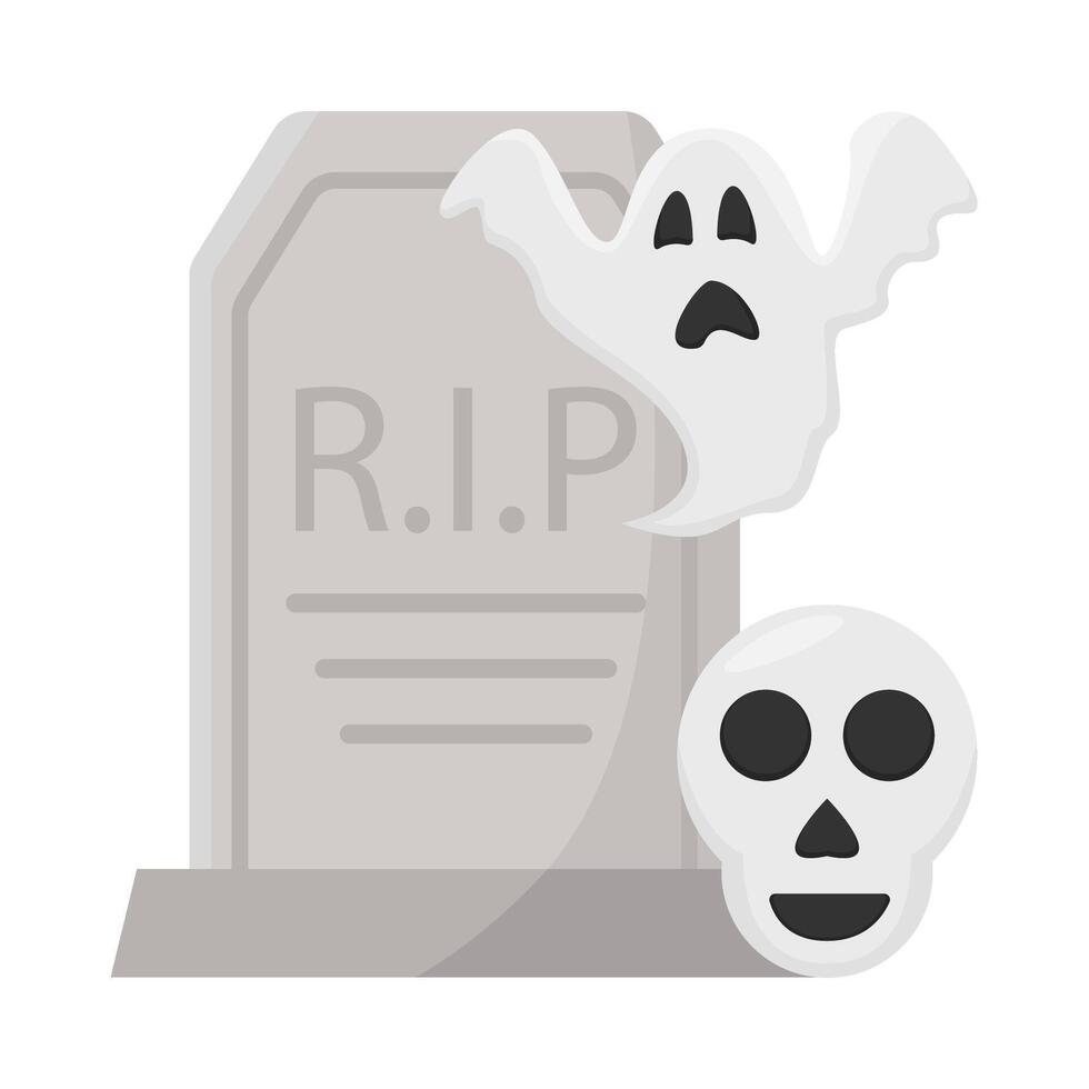 cráneo con fantasma en cementerio ilustración vector