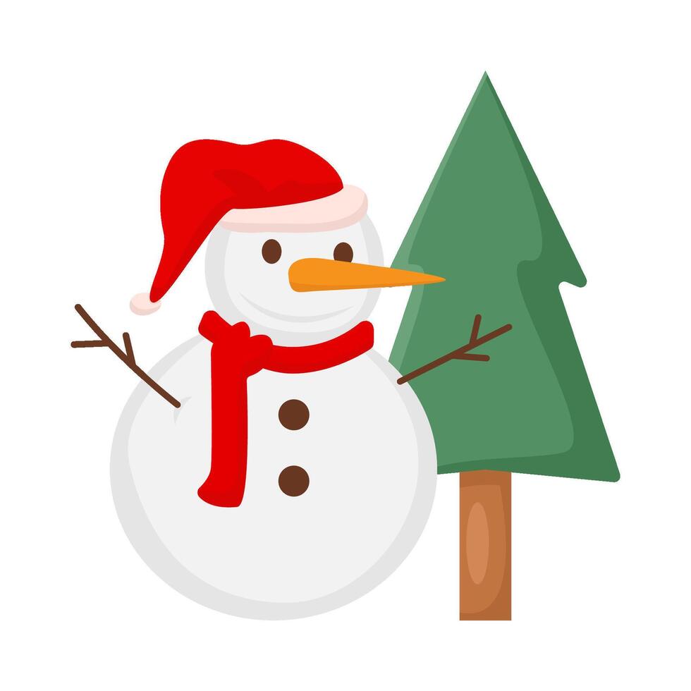 snowman  with tree spruce illustration vector