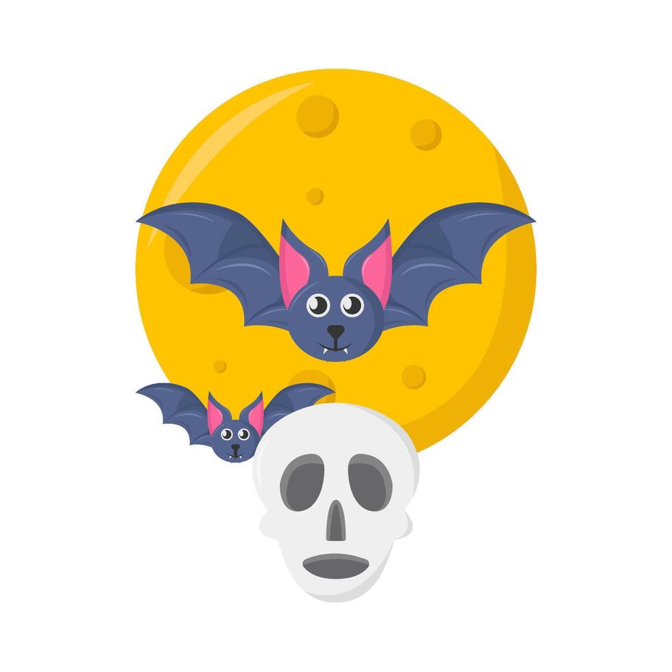 skull in   bat with full moon illustration vector