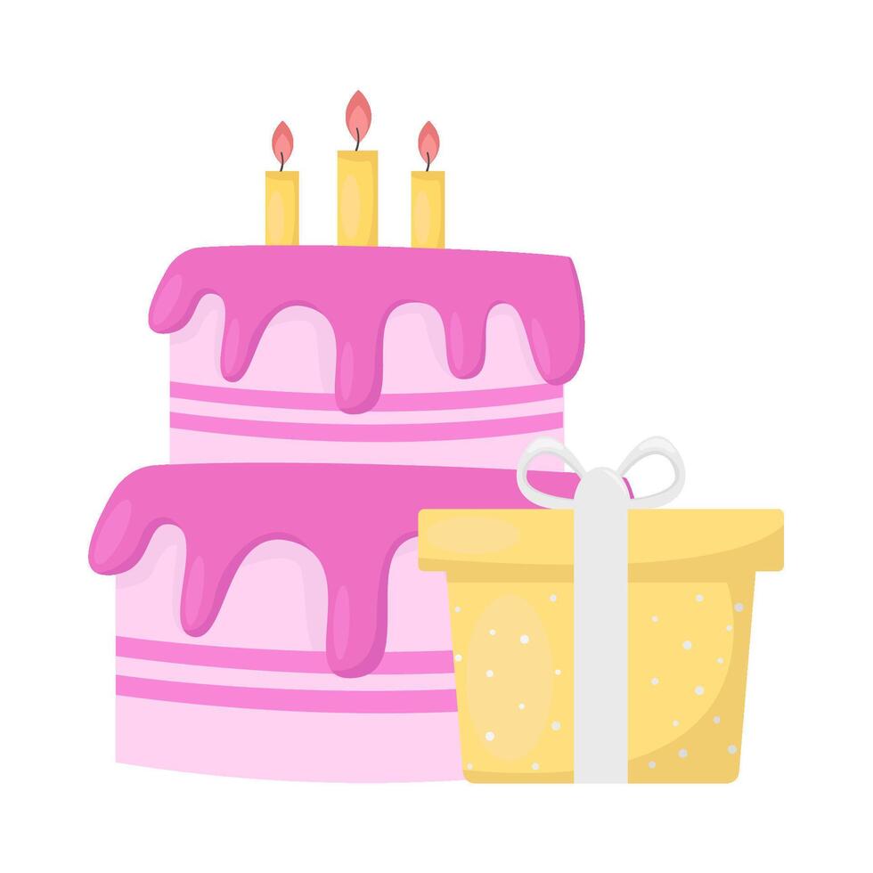 birthday cake with gift box illustration vector