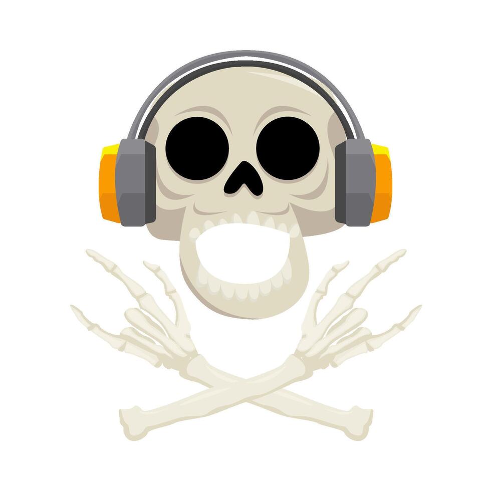 headphone in skull with bone illustration vector