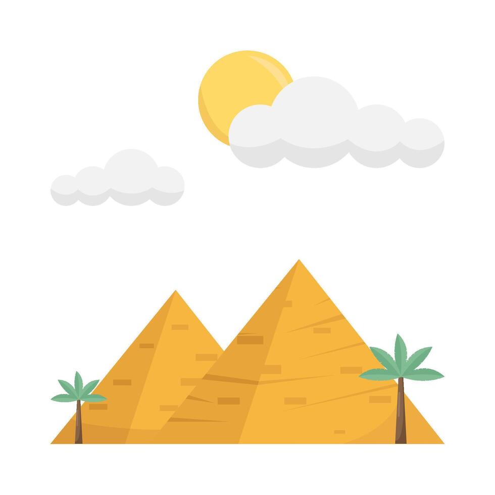 pyramid, sun summer, palm tree with camel illustration vector