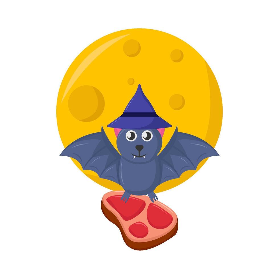 beef in bat with full moon illustration vector