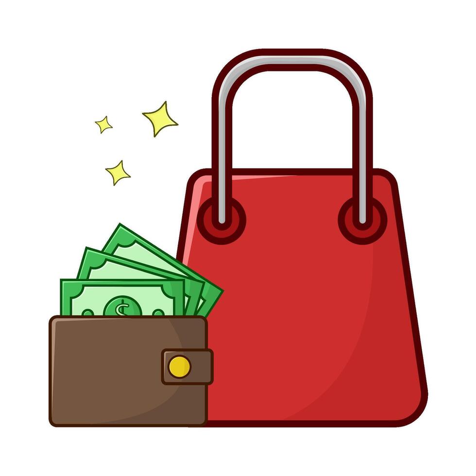 compras bolso con dinero en billetera ilustración vector