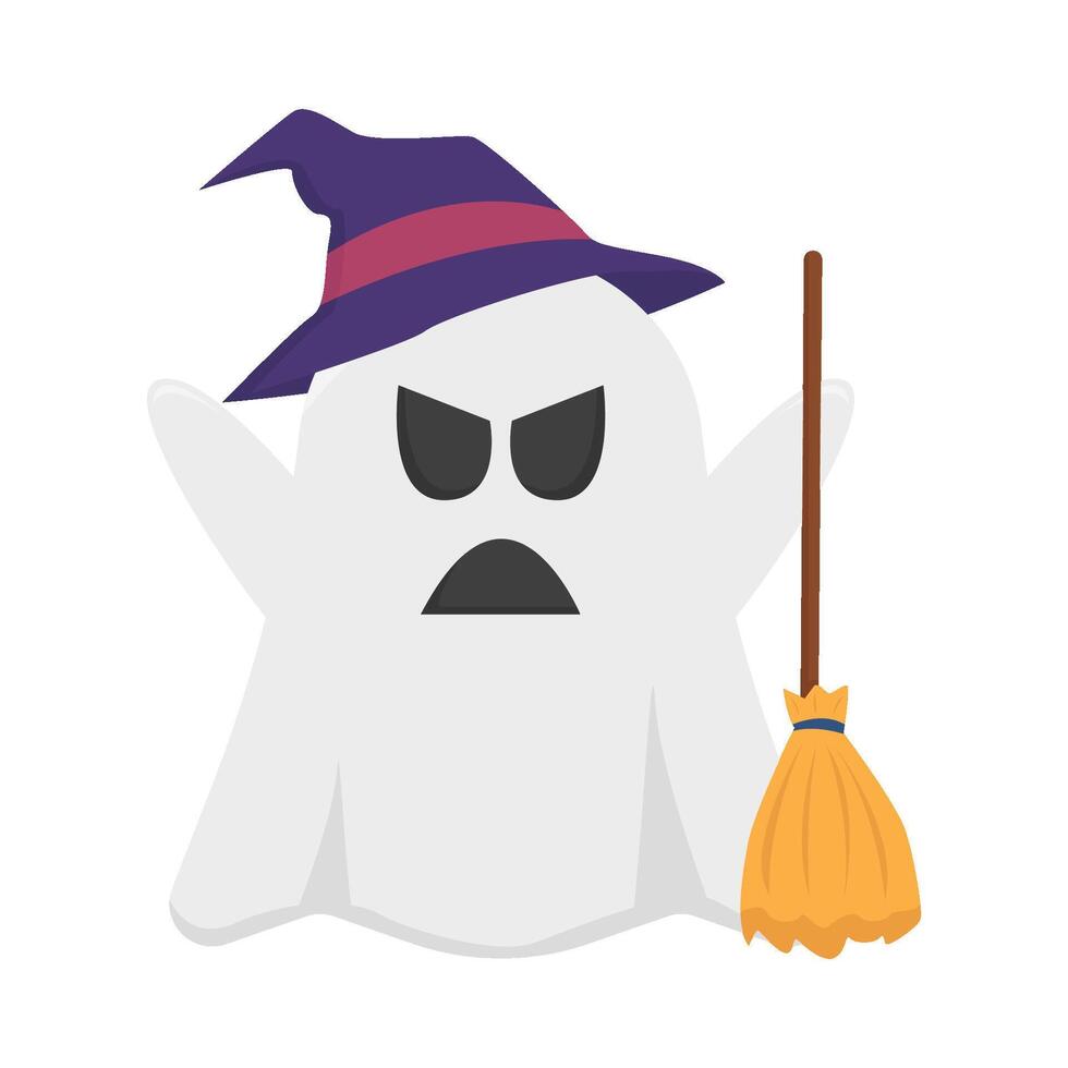 fantasma bruja con Escoba ilustración vector