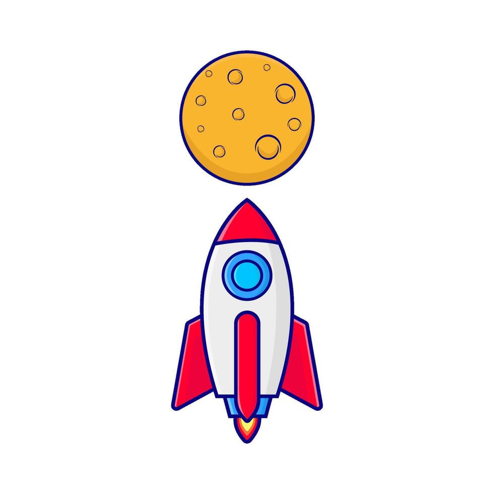 rocket fly with moon illustration vector