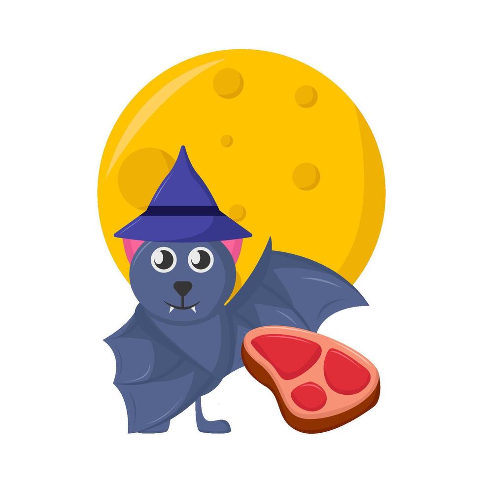 meat beef in bat with full moon illustration vector