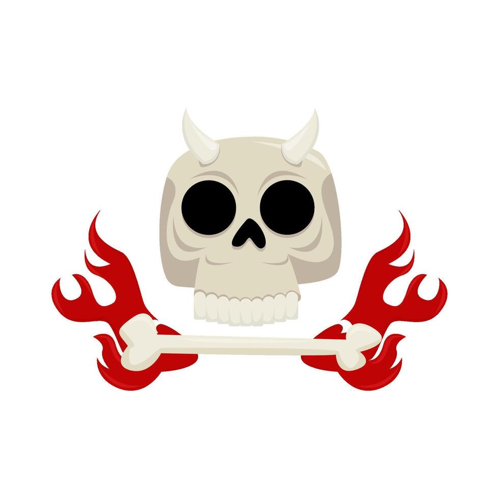 skull bone with fire illustration vector